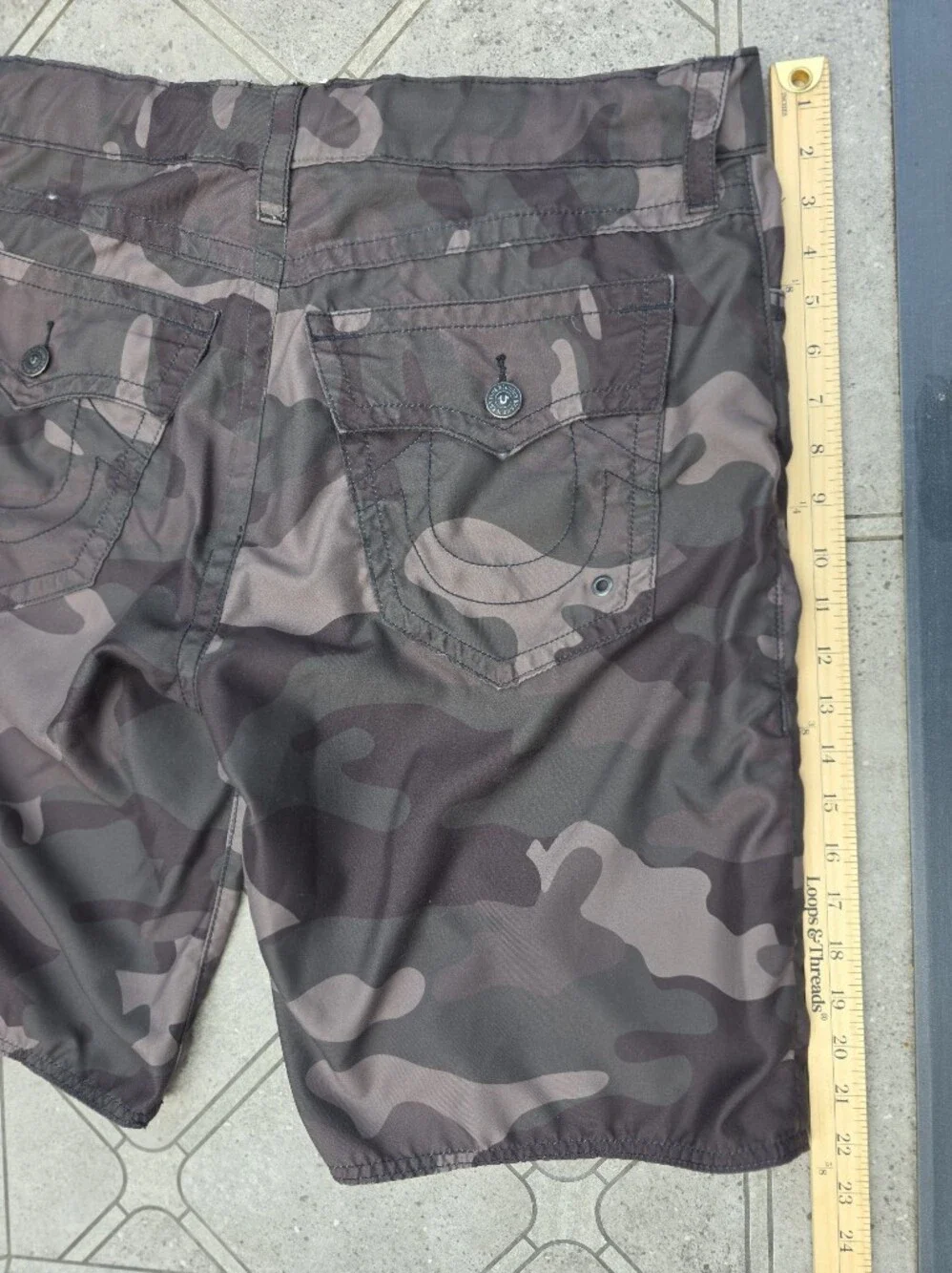 True Religion Men's Grey Camo Board Shorts Swim Trunks - Size 36